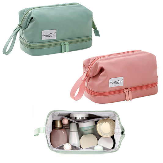 2 X Green & Pink Two Layers Water-Resistant Cosmetic Bag