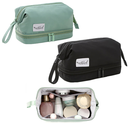 2 X Green & Black Two Layers Water-Resistant Cosmetic Bag