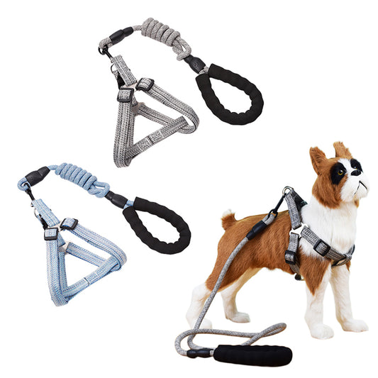 2 X L Size Adjustable Pet Dog Harness with Leash Blue Grey