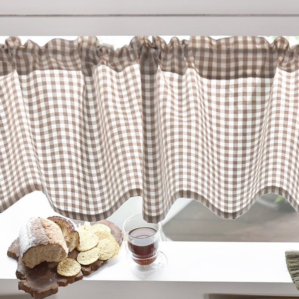 Coffee 106x45cm Plaid Window Treatment Decor Curtain