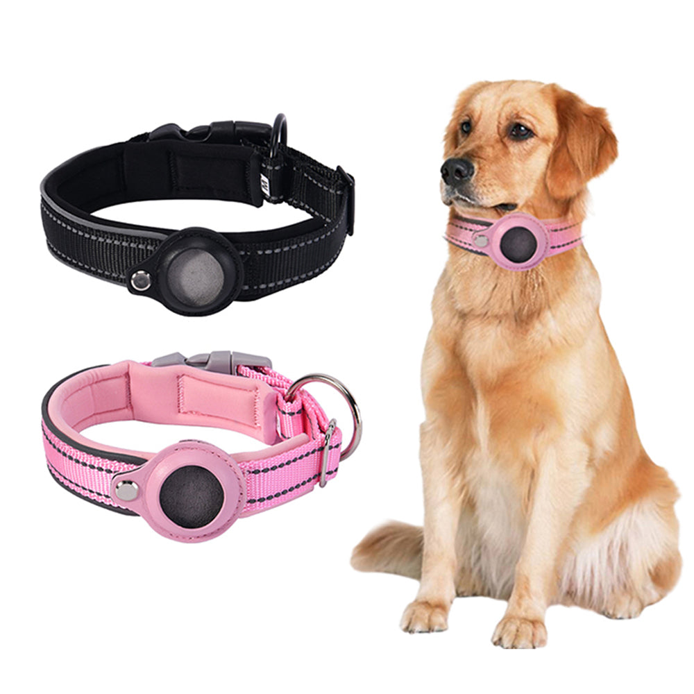 2 X Protective Case Pet Collar Cat Collar Dog Collar for AirTag Black Pink M