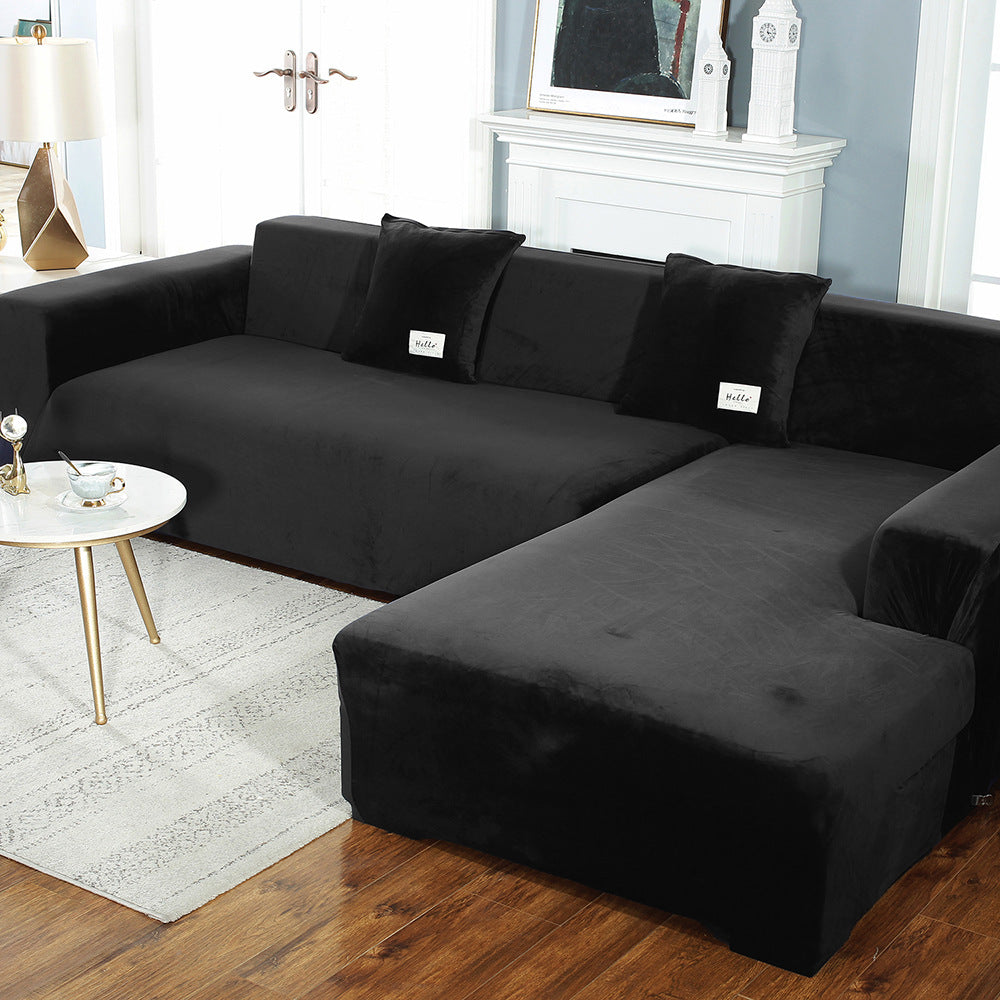 3 Seats Fleece Stretch Sofa Cover Couch Cover Black