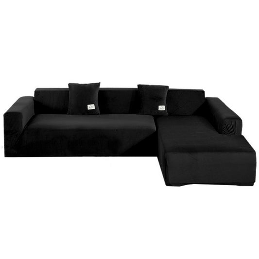4 Seats Fleece Stretch Sofa Cover Couch Cover Black