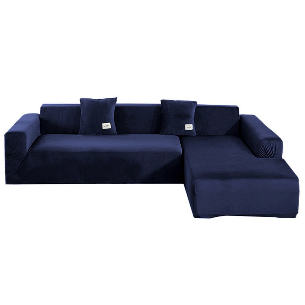 4 Seats Fleece Stretch Sofa Cover Couch Cover Blue