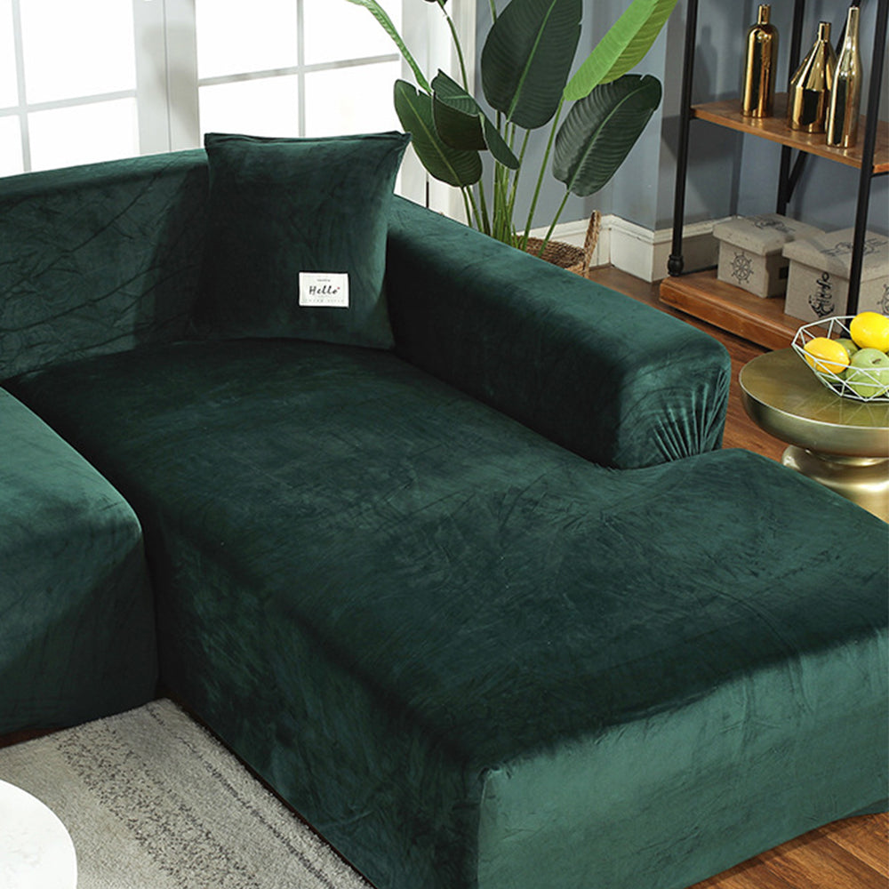 2 Seats Fleece Stretch Sofa Cover Couch Cover Green