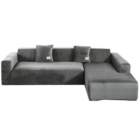 2 Seats Fleece Stretch Sofa Cover Couch Cover Grey