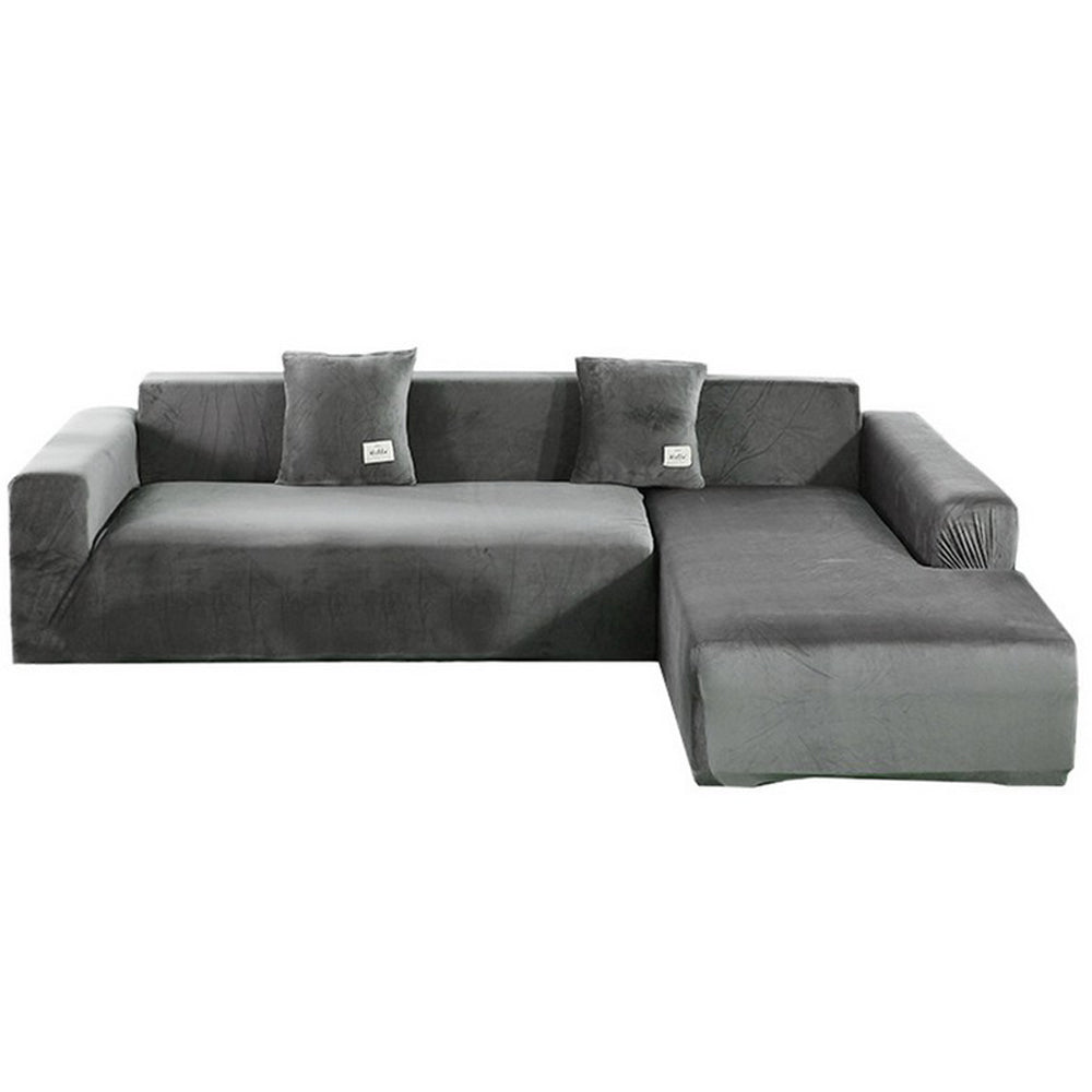 4 Seats Fleece Stretch Sofa Cover Couch Cover Grey