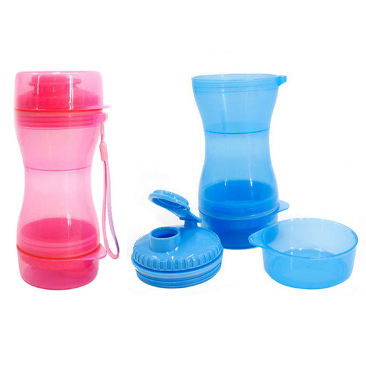 2X Pet Food Container Water Bottle Pet Treats Dispenser Dog Feeder Blue Pink