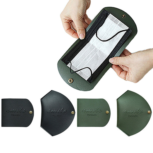 4Pcs PU Leather Snap Button Mask Storage Bag Black and Green