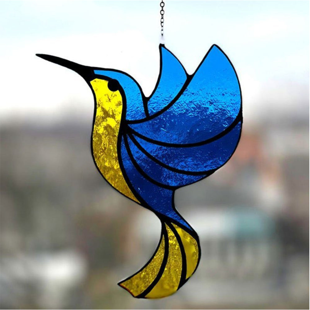 2Pcs Hanging Glass Hummingbird Ornament Blue and Acid Blue