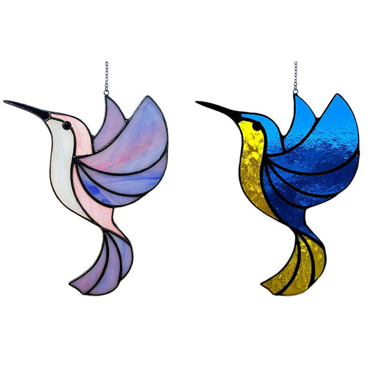 2Pcs Hanging Glass Hummingbird Ornament Blue and Purple