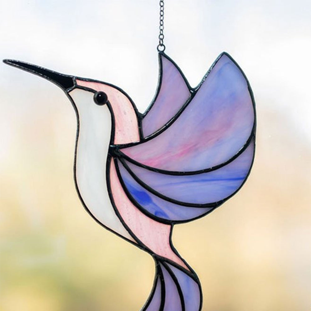 2Pcs Hanging Glass Hummingbird Ornament Blue and Purple