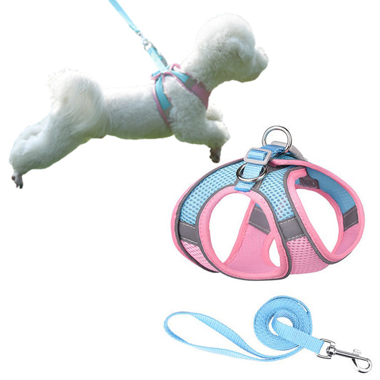 Reflective Pet Harness with Leash Pink Small