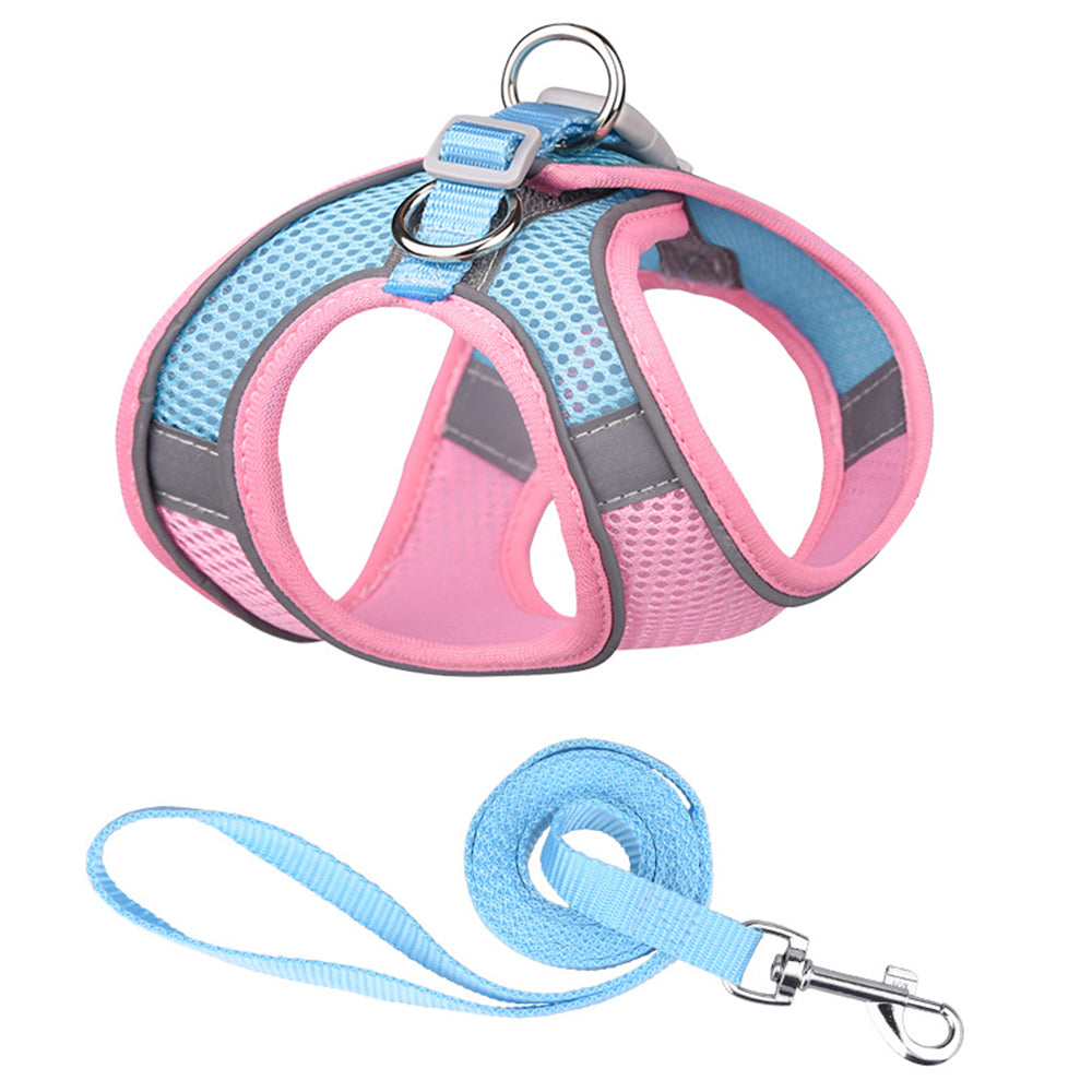 Reflective Pet Harness with Leash Pink Medium