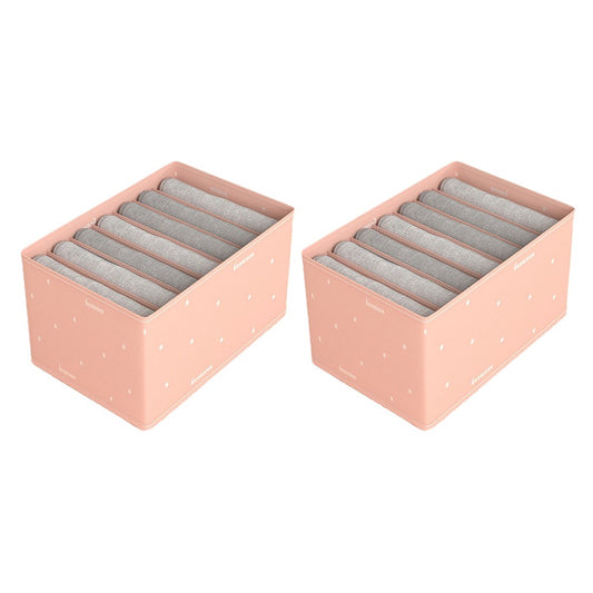 2Pcs 7-Grid Jeans Pants Storage Box Pink