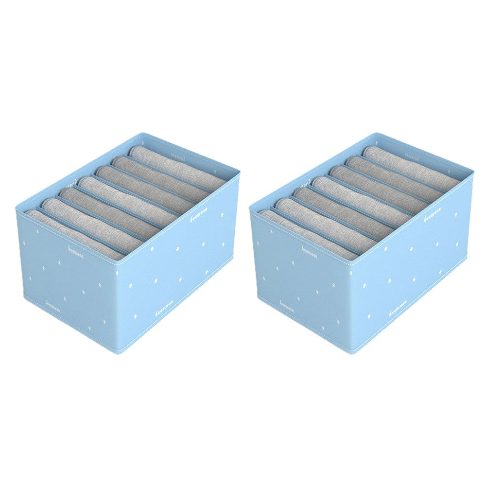 2Pcs 7-Grid Jeans Pants Storage Box Sky Blue