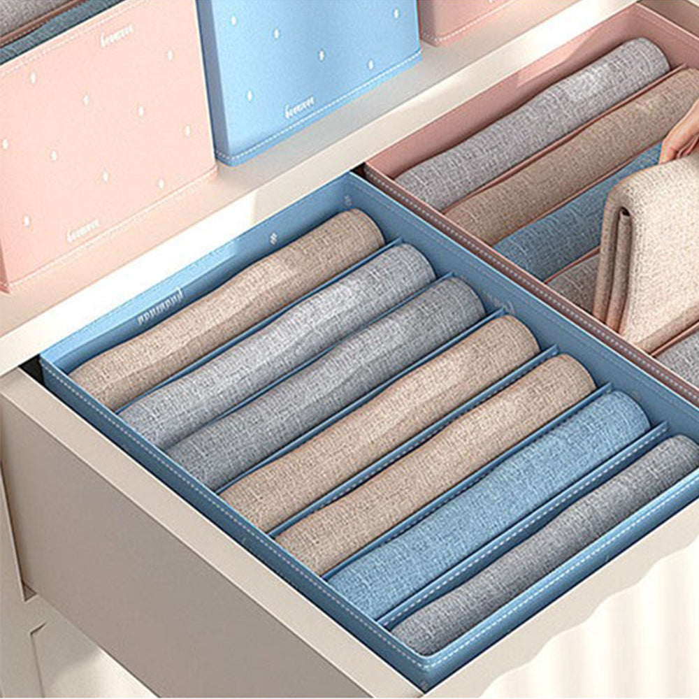 2Pcs 7-Grid Jeans Pants Storage Box Sky Blue