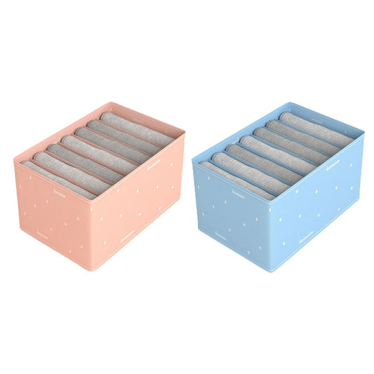 2Pcs 7-Grid Jeans Pants Storage Box Sky Blue and Pink