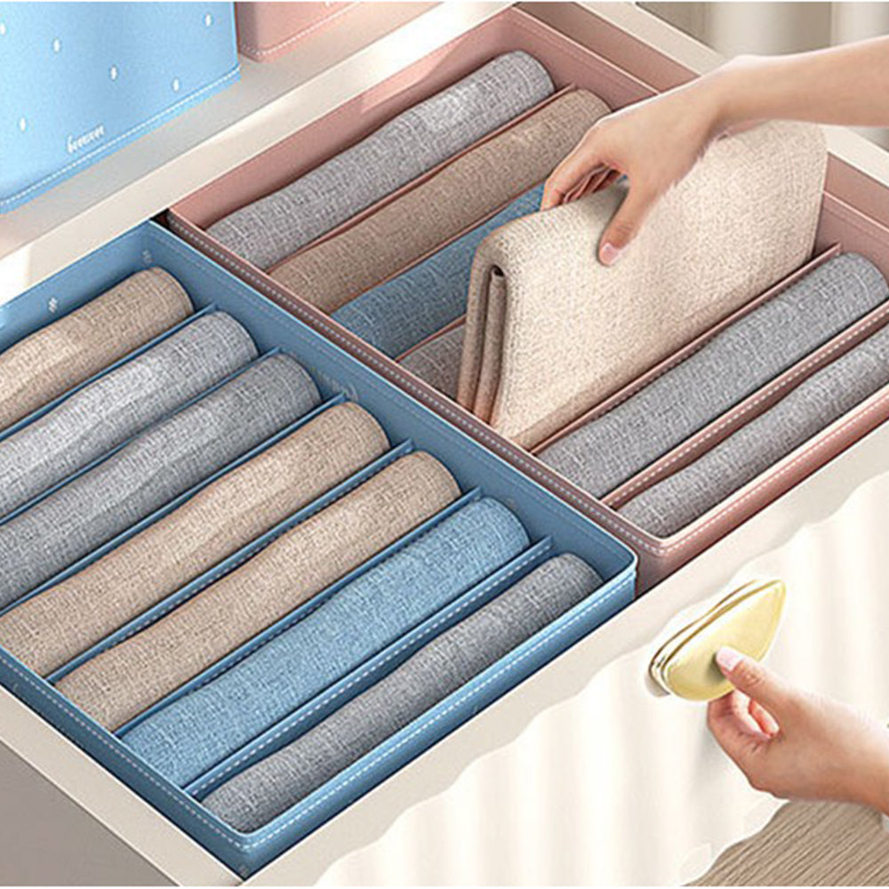 2Pcs 7-Grid Jeans Pants Storage Box Sky Blue and Pink