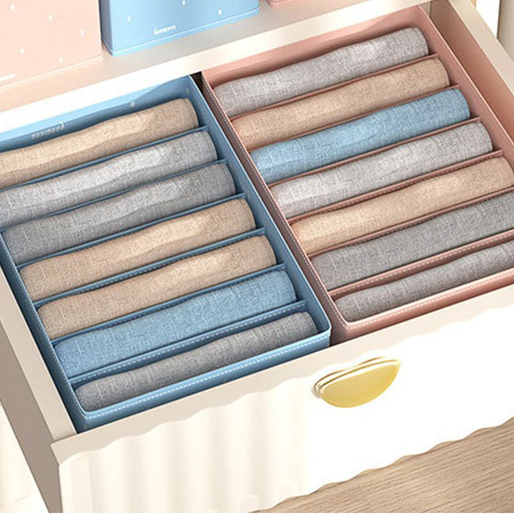 2Pcs 7-Grid Jeans Pants Storage Box Sky Blue and Pink