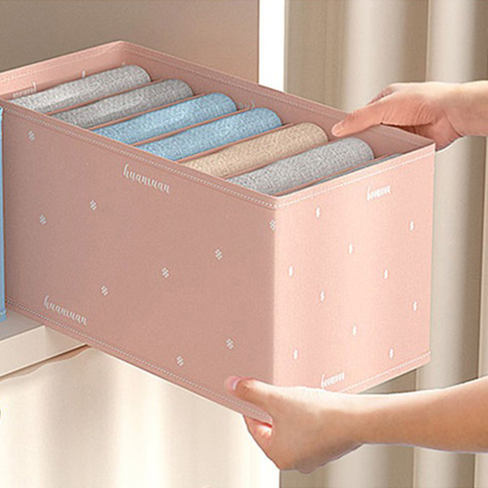 2Pcs 7-Grid Jeans Pants Storage Box Sky Blue and Pink