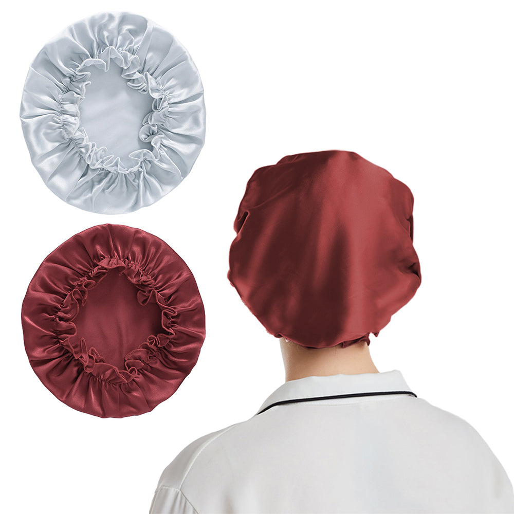 2Pcs 100% Pure Mulberry Silk Turban Wine Red Grey