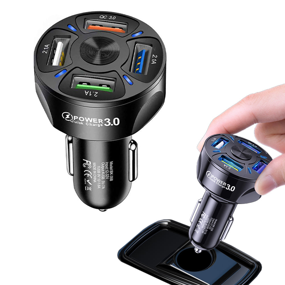 Fast Charging Car Charger 4 USB Ports Black