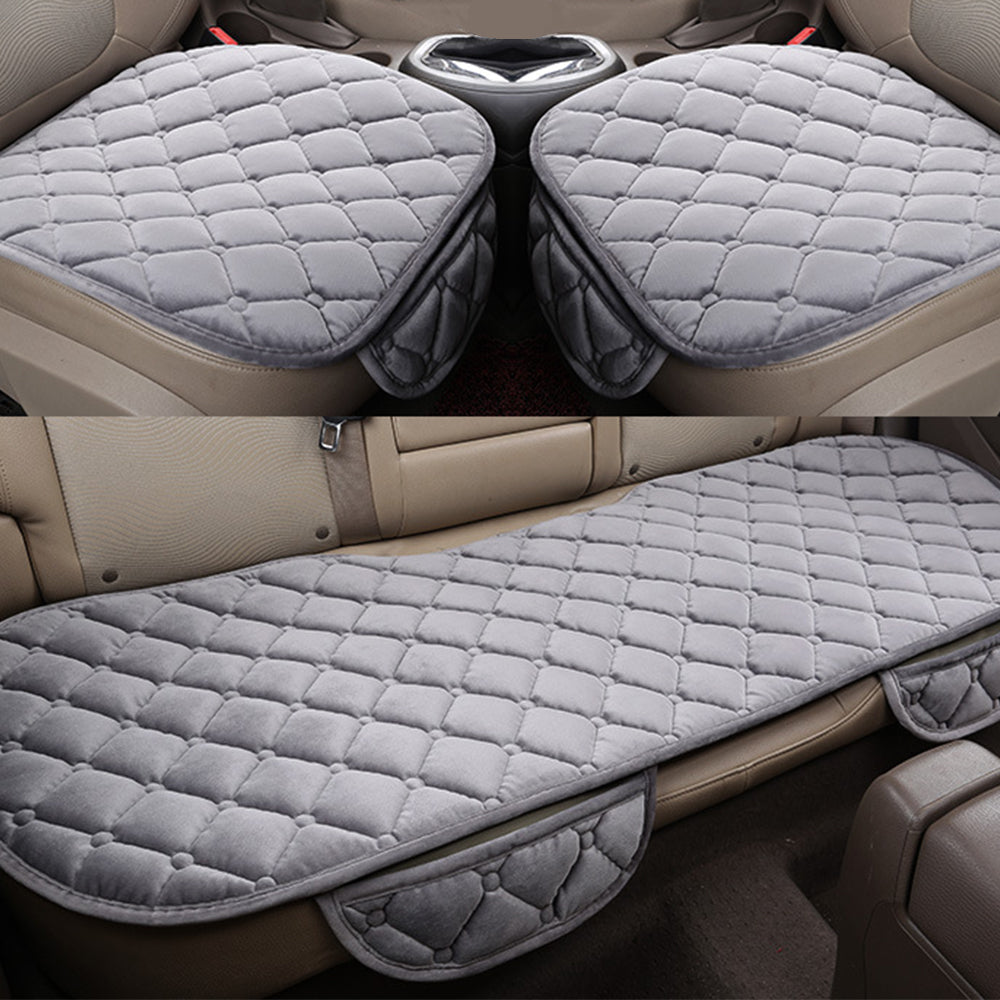 3Pcs Car Seat Cushions Winter Warm Car Seat Mats for Front Seats Rear Seat Grey