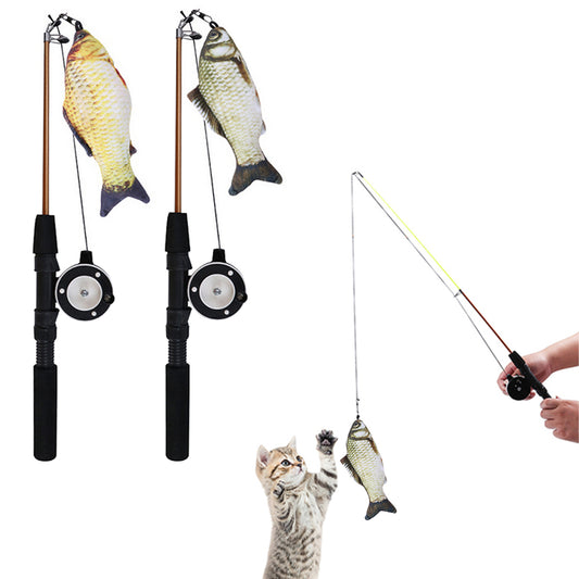 2Pcs Retractable Interactive Cat Toy Stick Grass Carp and Crucian