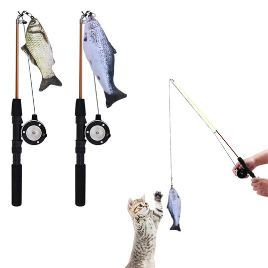 2Pcs Retractable Interactive Cat Toy Stick Grass Carp and Salmon