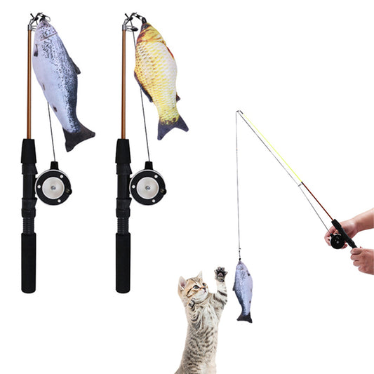 2Pcs Retractable Interactive Cat Toy Stick Salmon and Crucian