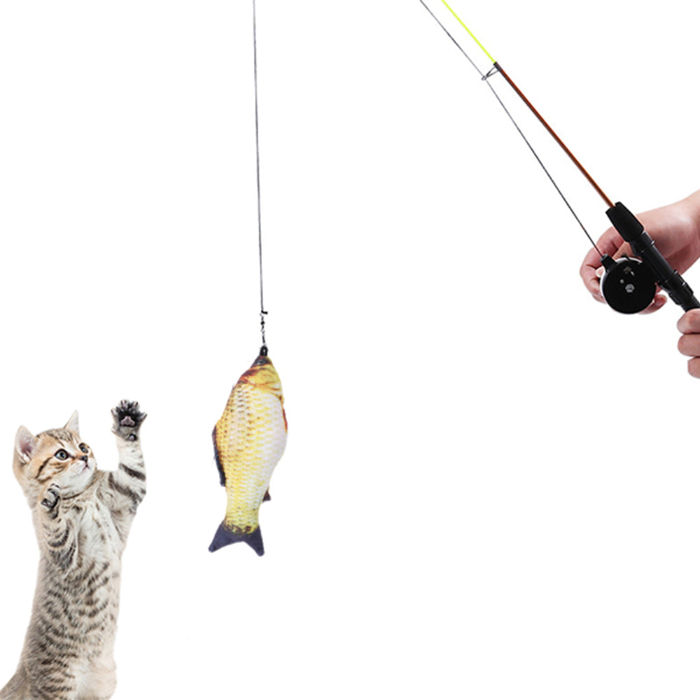 2Pcs Retractable Interactive Cat Toy Stick Salmon and Crucian