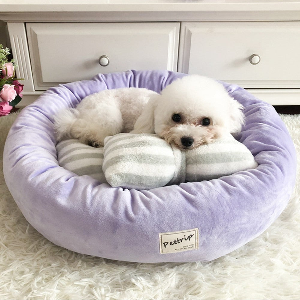 65cm Pet Bed with Pillow Purple