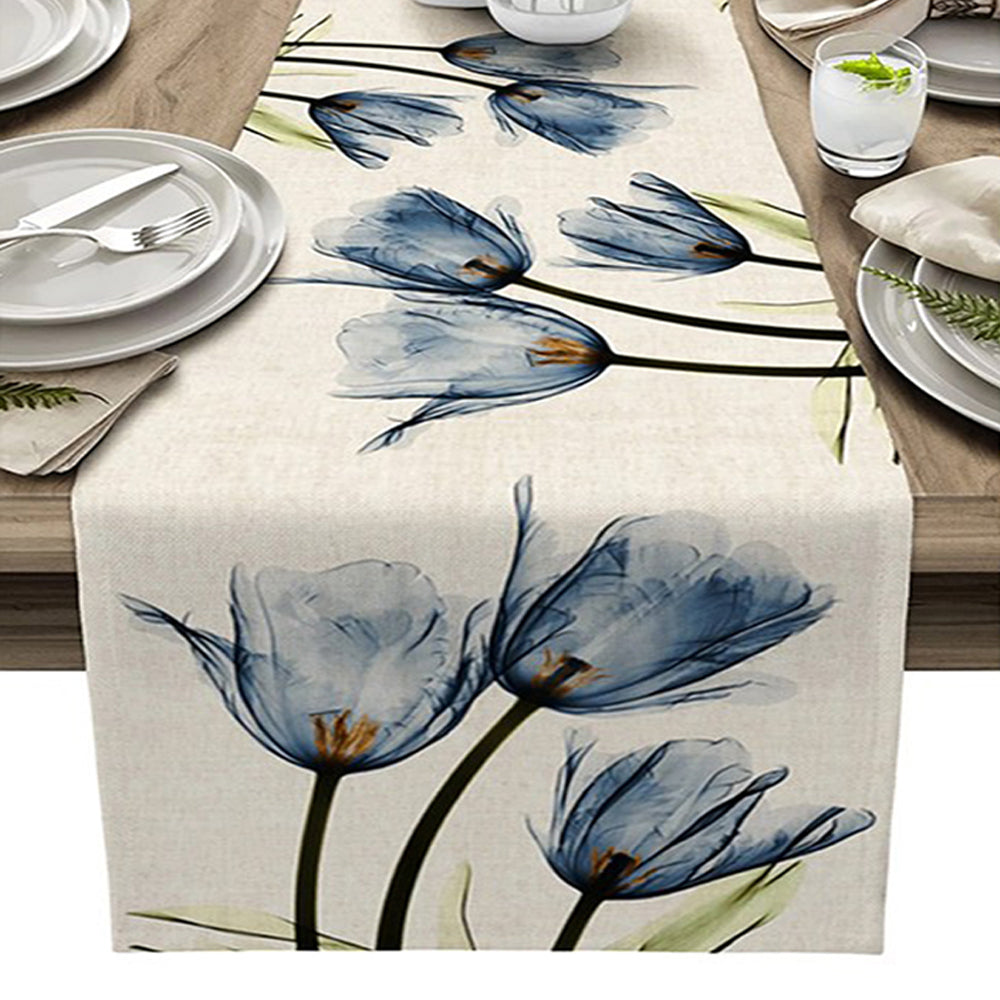 2 X Tulip Flower Linen Table Runner 33x180cm Table Runner