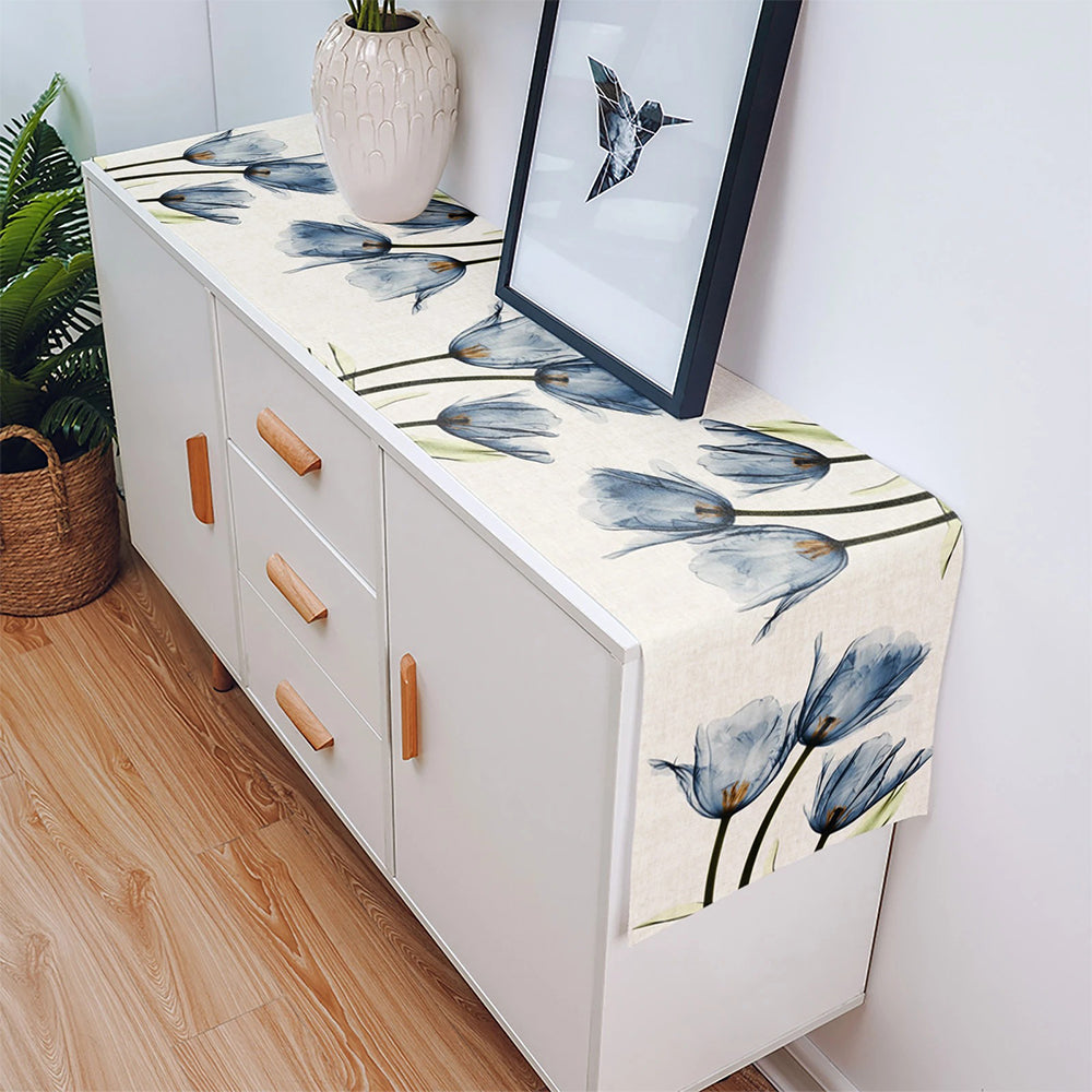 2 X Tulip Flower Linen Table Runner 33x180cm Table Runner