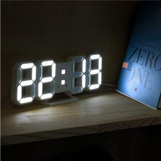 3D LED Wall Clock Alarm Clock White