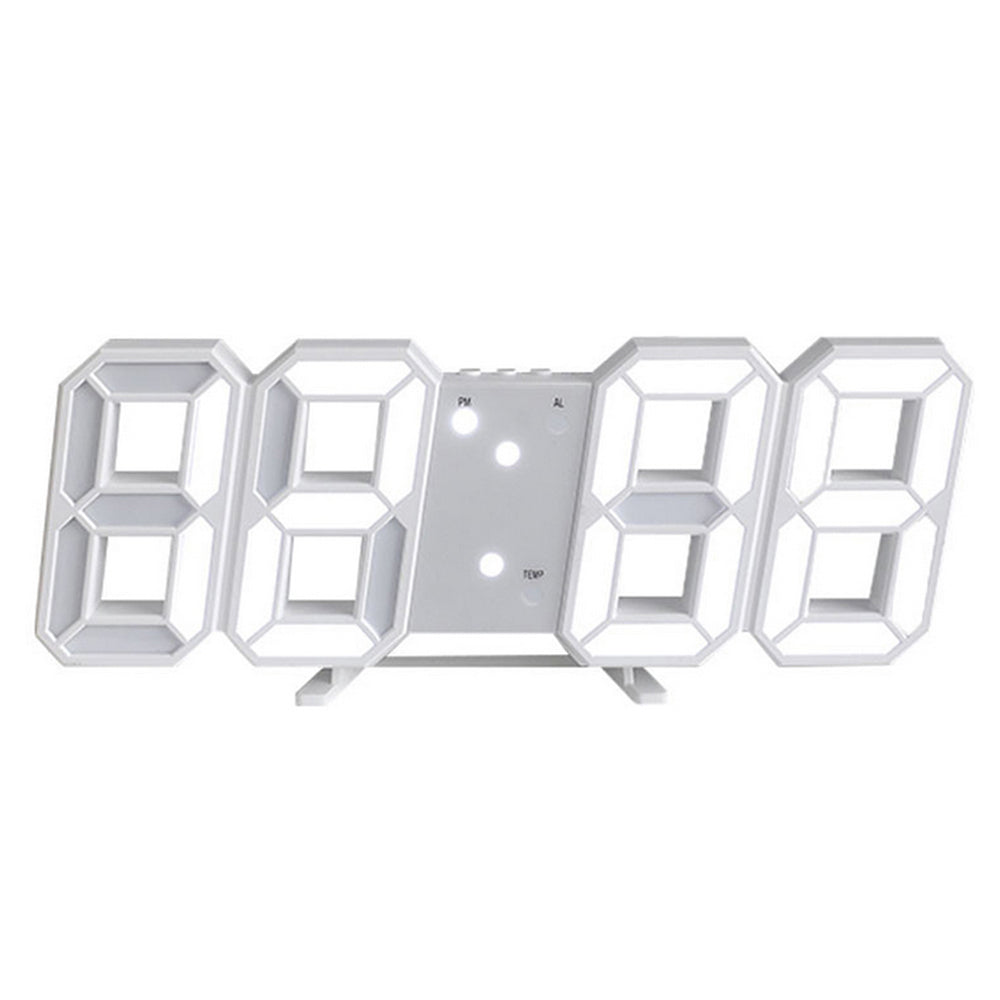 3D LED Wall Clock Alarm Clock White