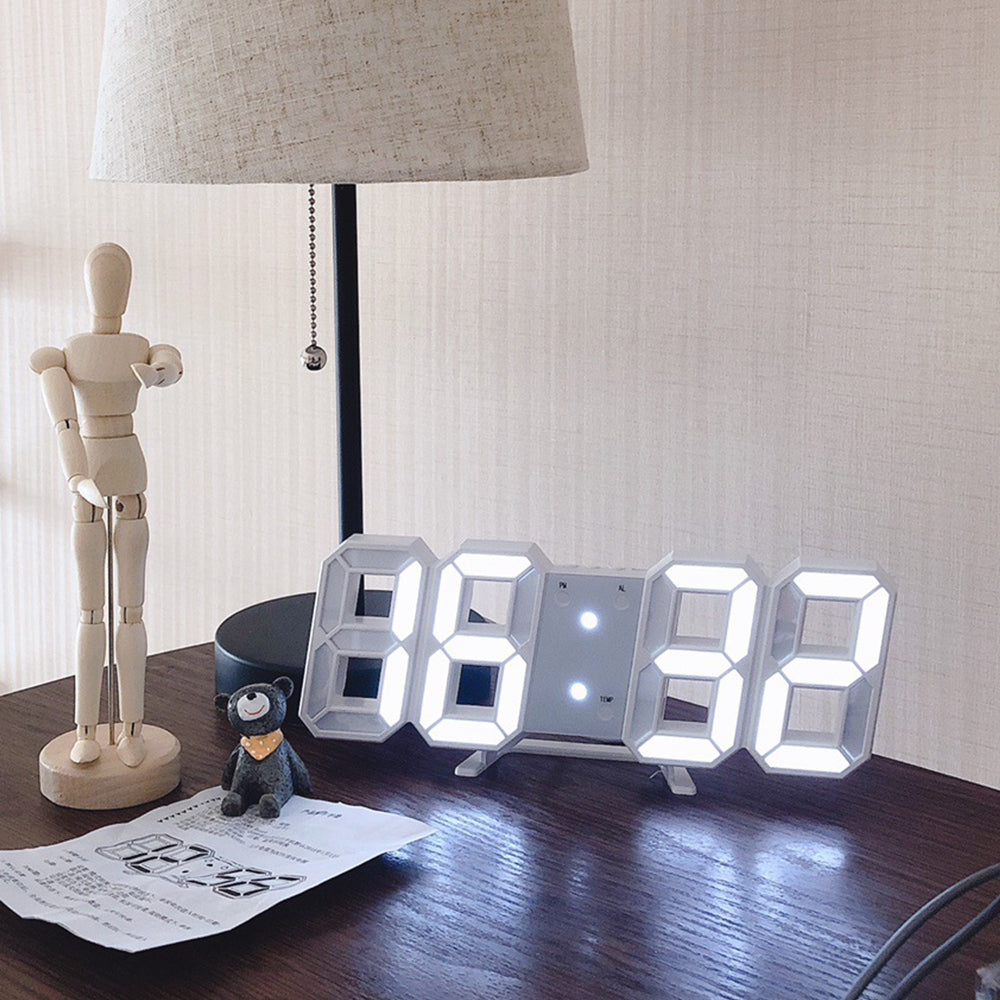 3D LED Wall Clock Alarm Clock White