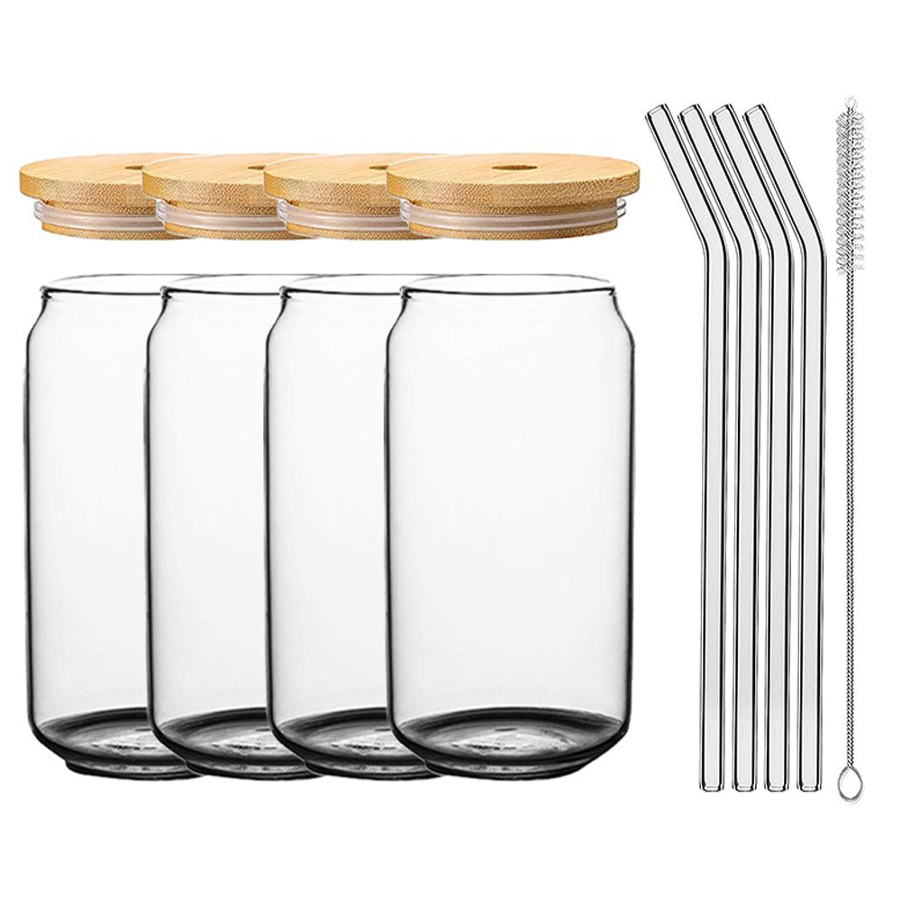 Set of 16oz Mason Jar Drinking Glass Cups with Lids and Straws