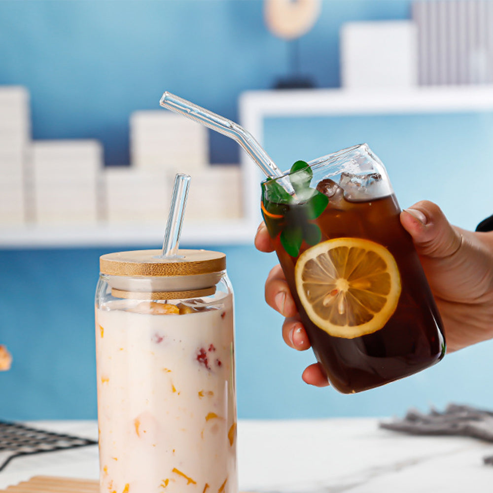 Set of 16oz Mason Jar Drinking Glass Cups with Lids and Straws