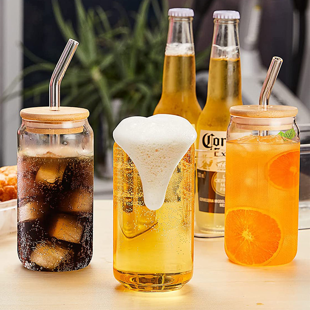 Set of 16oz Mason Jar Drinking Glass Cups with Lids and Straws