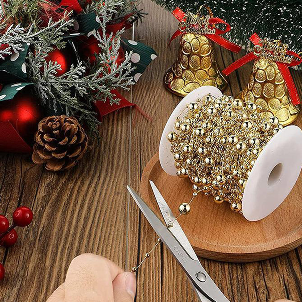 30M DIY Artificial Pearl String Beads Gold