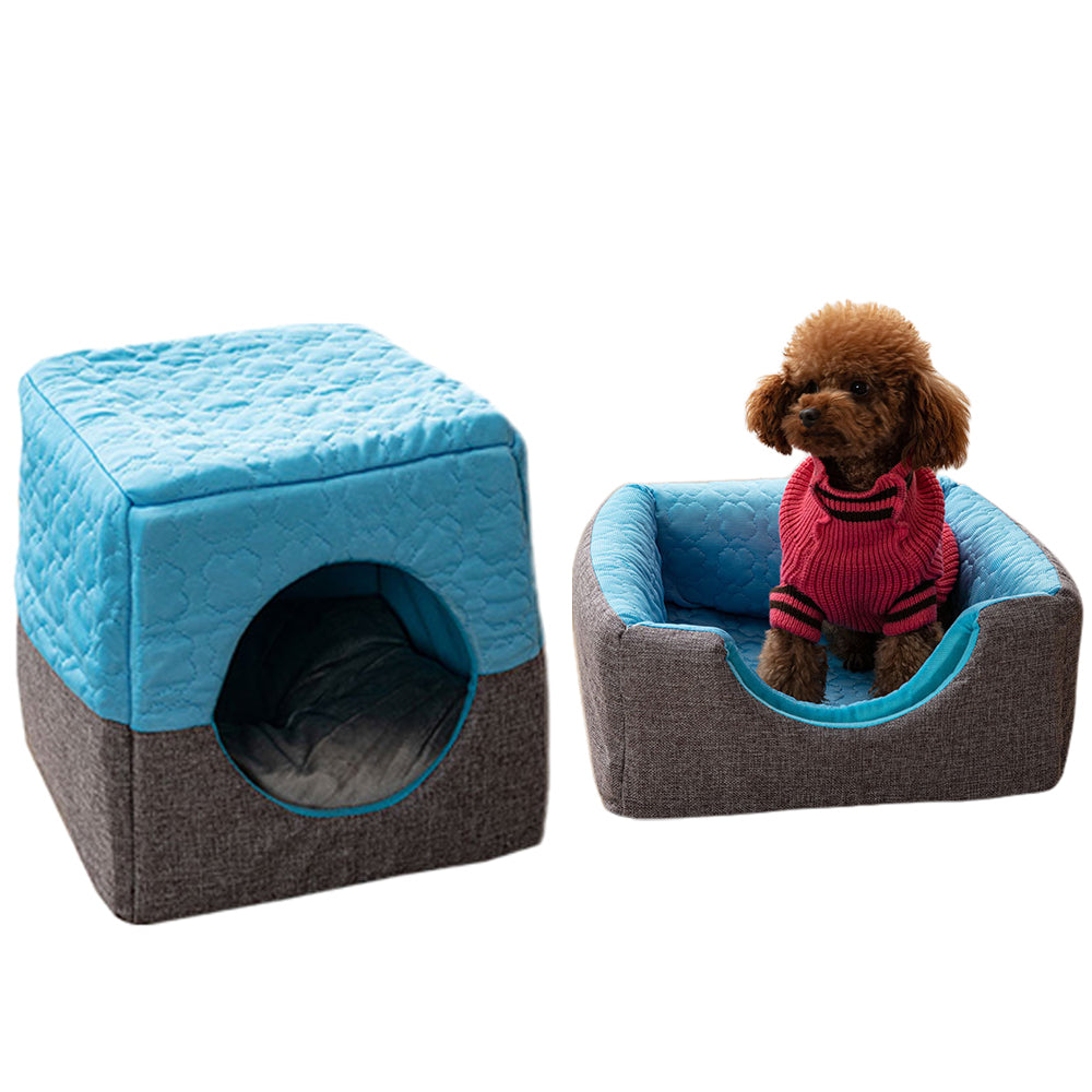 Dual Use Pet Nest Sleeping Mat Blue Small
