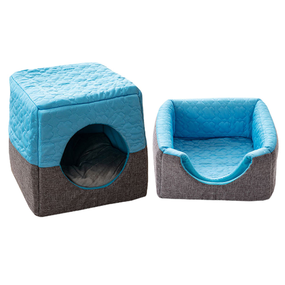 Dual Use Pet Nest Sleeping Mat Blue Small