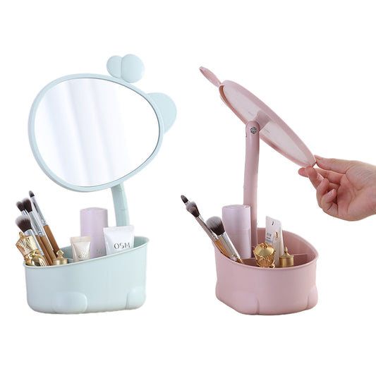 2X Makeup Mirror with Storage Blue and Pink