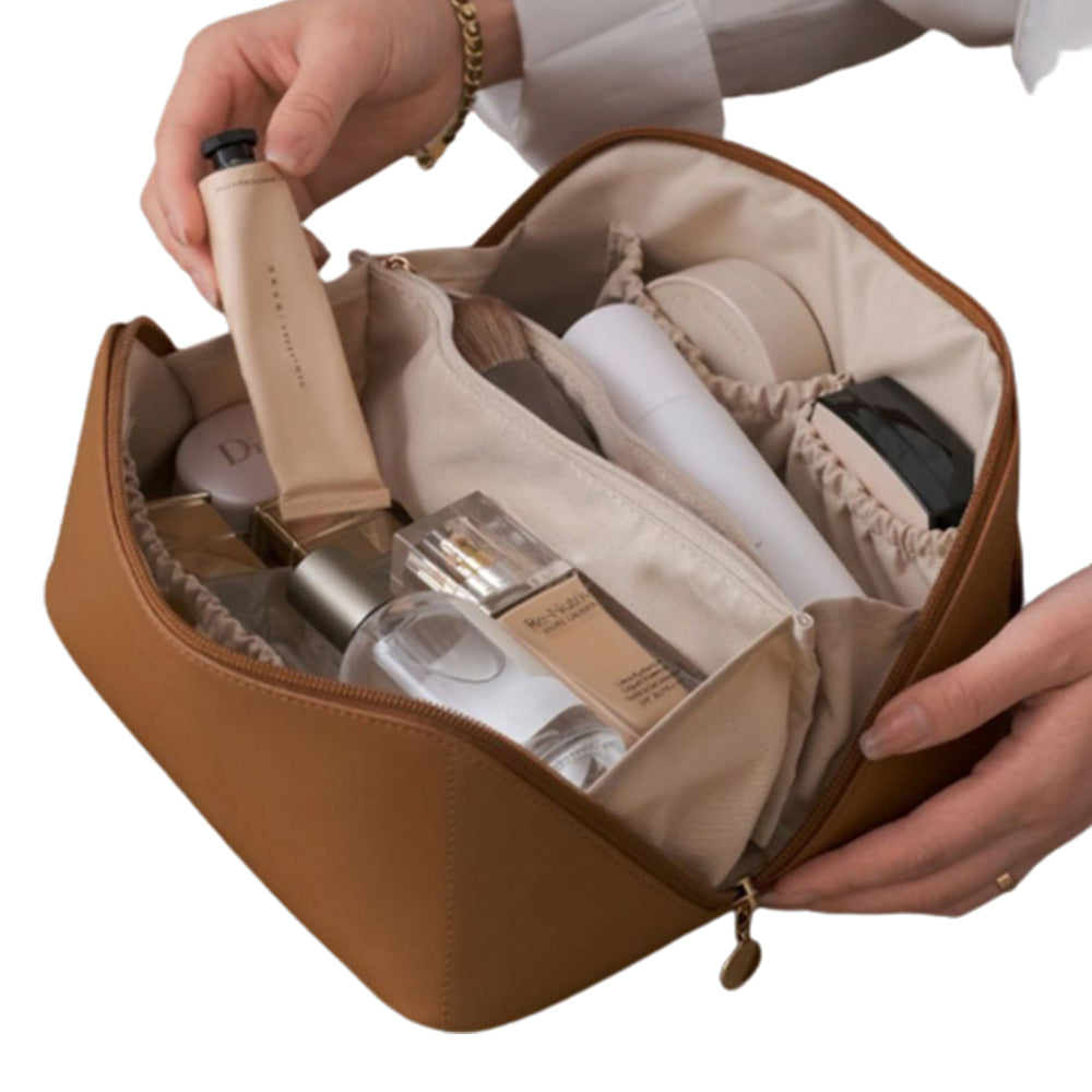 PU Leather Travel Toiletry Bag Makeup Bag Coffee