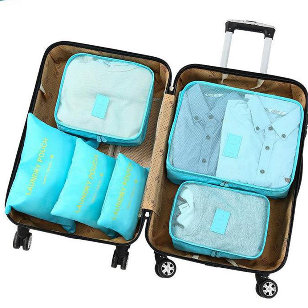 6Pcs Packing Cube Storage Travel Luggage Organizer Bag with Handle Blue
