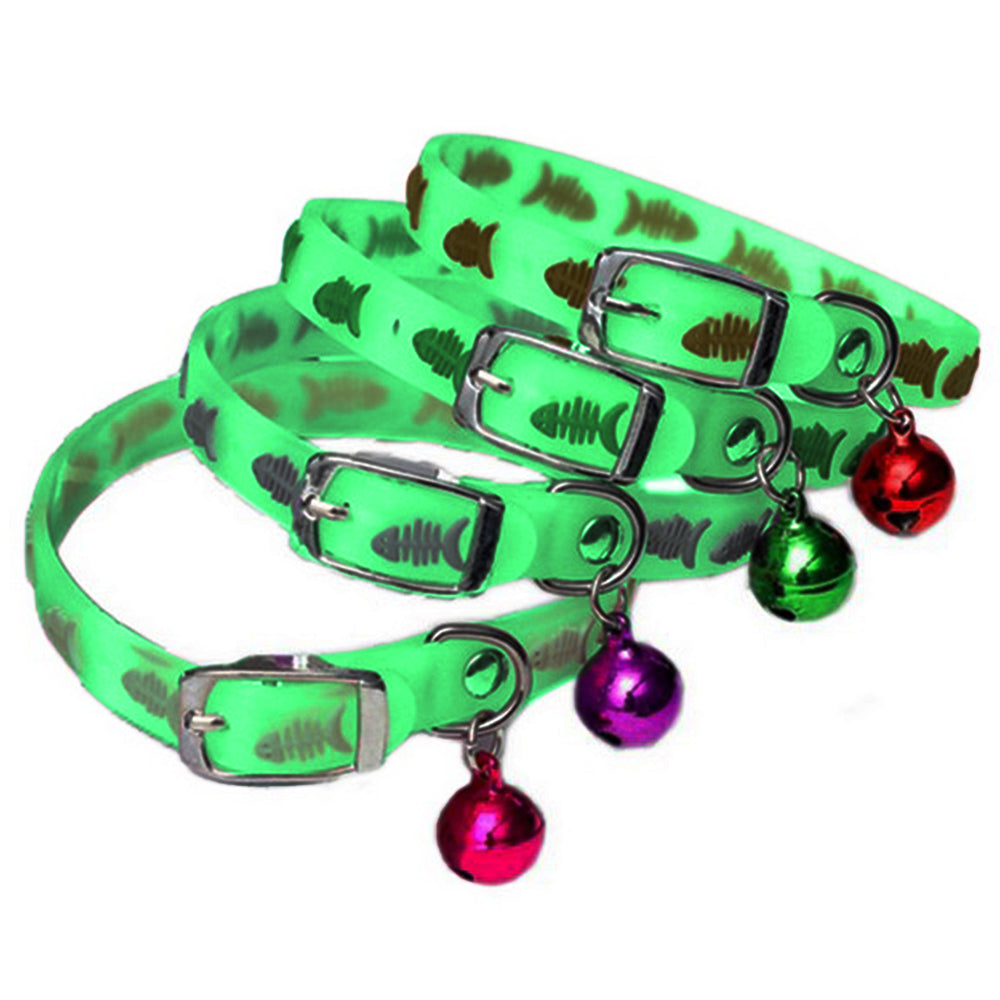 4Pcs Luminous Silicone Pet Collar Fish Bone Print