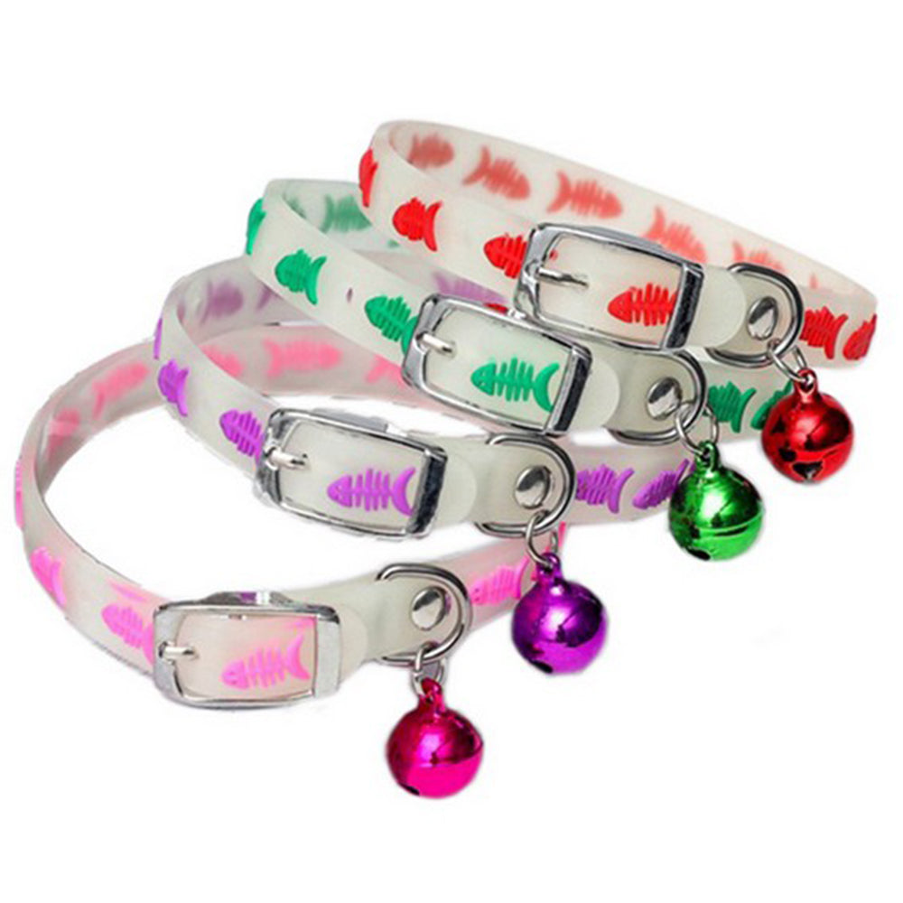 4Pcs Luminous Silicone Pet Collar Fish Bone Print