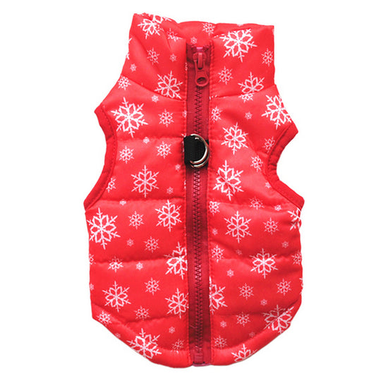 Christmas Snowflake Print Warm Pet Dog Jacket with Leash Anchor Medium